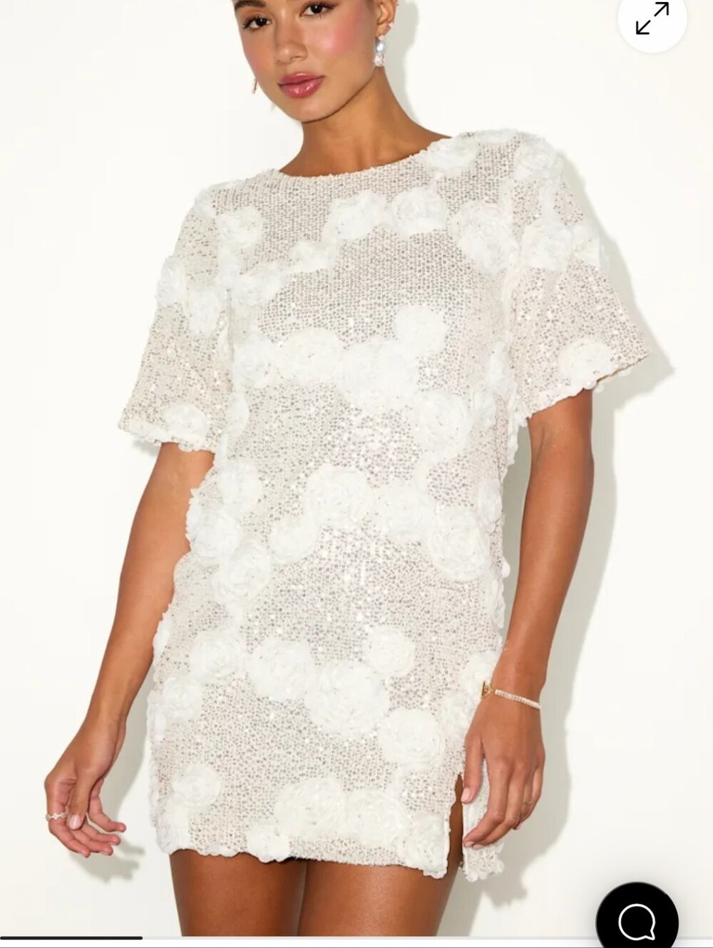 Lulus White Floral Sequin Tshirt Dress